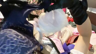 Masturbation of Transvestite with Bra On, Sniffing Bras, Fucking Bras and Cum in Bras POV 2 - 10 image