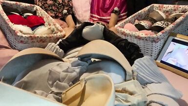 Masturbation of Transvestite with Bra On, Sniffing Bras, Fucking Bras & Cum in Bra POV 4 - 6 image