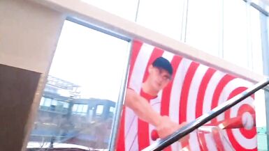 Jerk off and cum on public shop on pantyhose - 3 image