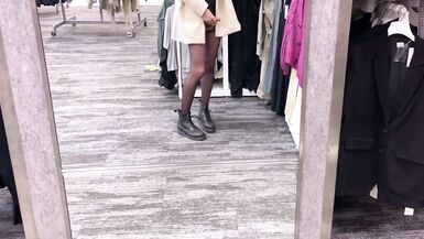Jerk off and cum on public shop on pantyhose - 7 image