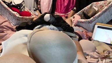 Masturbation of Transvestite with Bra On, Sniffing Bras, Fucking Bras & Cum in Bra POV 5 - 10 image