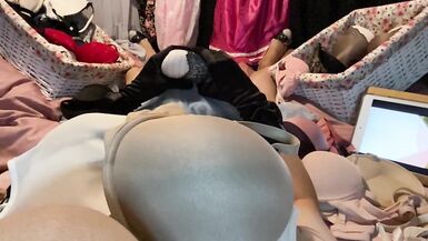 Masturbation of Transvestite with Bra On, Sniffing Bras, Fucking Bras & Cum in Bra POV 5 - 11 image