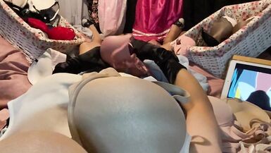 Masturbation of Transvestite with Bra On, Sniffing Bras, Fucking Bras & Cum in Bra POV 5 - 12 image