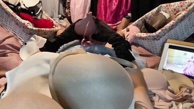 Masturbation of Transvestite with Bra On, Sniffing Bras, Fucking Bras & Cum in Bra POV 5 - 13 image