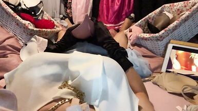 Masturbation of Transvestite with Bra On, Sniffing Bras, Fucking Bras & Cum in Bra POV 5 - 15 image