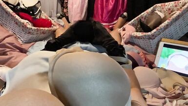 Masturbation of Transvestite with Bra On, Sniffing Bras, Fucking Bras & Cum in Bra POV 5 - 4 image