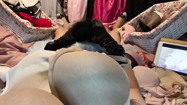 Masturbation of Transvestite with Bra On, Sniffing Bras, Fucking Bras & Cum in Bra POV 5 - 5 image