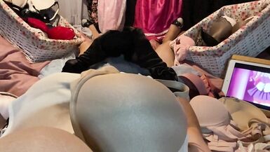 Masturbation of Transvestite with Bra On, Sniffing Bras, Fucking Bras & Cum in Bra POV 5 - 6 image
