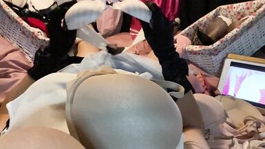 Masturbation of Transvestite with Bra On, Sniffing Bras, Fucking Bras & Cum in Bra POV 5 - 7 image