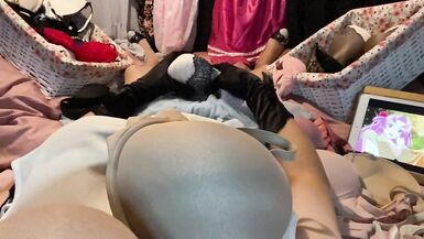Masturbation of Transvestite with Bra On, Sniffing Bras, Fucking Bras & Cum in Bra POV 5 - 8 image