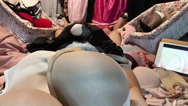 Masturbation of Transvestite with Bra On, Sniffing Bras, Fucking Bras & Cum in Bra POV 5 - 9 image