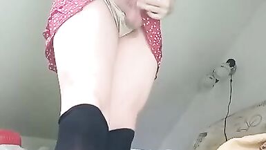 Sexy Trans Girl Cum with her Uncut Dick