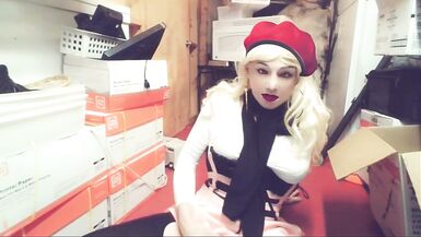 Crossdresser White boots pink skirt ass tease - 4 image