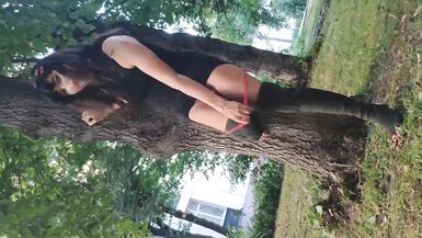 Sissy waking outside in sexy black dress and high heels - 10 image