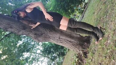 Sissy waking outside in sexy black dress and high heels - 11 image