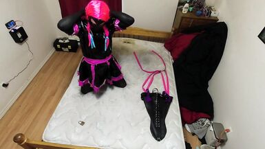 Sissy Maid Self Bondage Armbinder Hogtied - 3 image