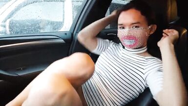 Little Ponnyboy posing on cam on backseat of a car - 15 image