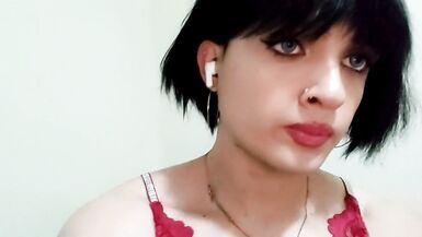 Teen Femboy in Red Lingerie