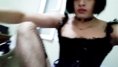 Dark Bitch Sucking a Dildo and Playing with herself - 5 image