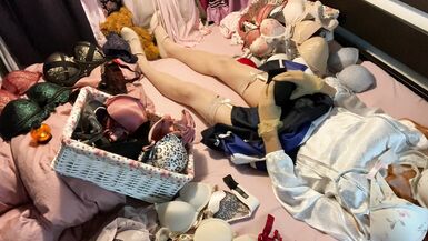 TG Girl Fuck Bra (Victoria's Secret Bombshell 32B) in White Satin Blouse - 11 image