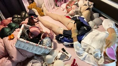 TG Girl Fuck Bra (Victoria's Secret Bombshell 32B) in White Satin Blouse