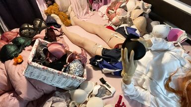 TG Girl Fuck Bra (Victoria's Secret Bombshell 32B) in White Satin Blouse - 14 image