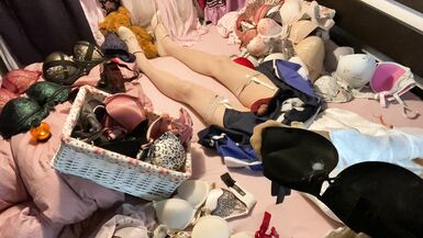 TG Girl Fuck Bra (Victoria's Secret Bombshell 32B) in White Satin Blouse - 15 image