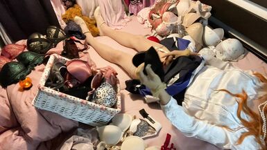 TG Girl Fuck Bra (Victoria's Secret Bombshell 32B) in White Satin Blouse - 2 image