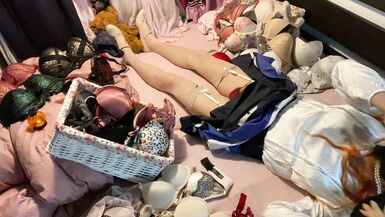 TG Girl Fuck Bra (Victoria's Secret Bombshell 32B) in White Satin Blouse - 4 image