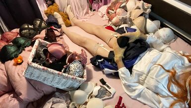 TG Girl Fuck Bra (Victoria's Secret Bombshell 32B) in White Satin Blouse - 5 image