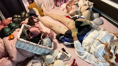 TG Girl Fuck Bra (Victoria's Secret Bombshell 32B) in White Satin Blouse - 8 image