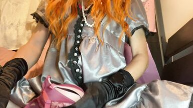 Trans Girl in Satin Dress Bra Fuck(Victoria's Secret Bombshell) & Cum in Bra - 14 image