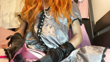 Trans Girl in Satin Dress Bra Fuck(Victoria's Secret Bombshell) & Cum in Bra - 15 image