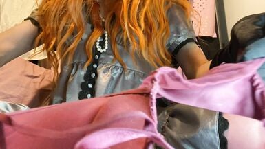 Trans Girl in Satin Dress Bra Fuck(Victoria's Secret Bombshell) & Cum in Bra - 2 image