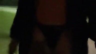 public exhibitionist dressed red body lingery - 14 image