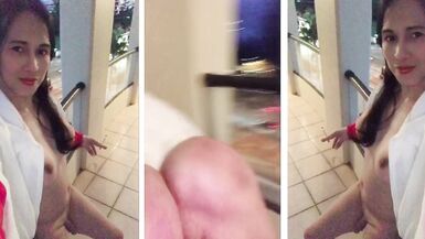 gorgeous shemale shows naked in balcony while smoking - 15 image