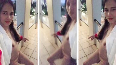 gorgeous shemale shows naked in balcony while smoking - 6 image