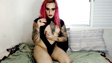Trans bitch smoking and masturbating - 2 image
