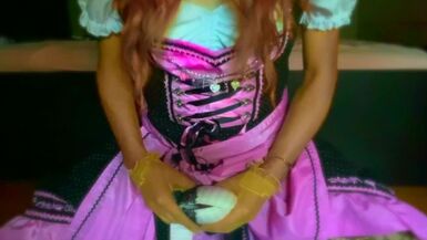 Trans Girl in Pink Dirndl Bra Fuck & Cum in Bra (Victoria's Secret Bombschell) - 1 image