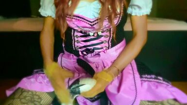 Trans Girl in Pink Dirndl Bra Fuck & Cum in Bra (Victoria's Secret Bombschell) - 15 image