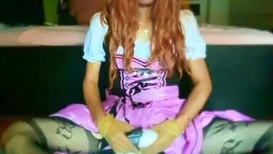 Trans Girl in Pink Dirndl Bra Fuck & Cum in Bra (Victoria's Secret Bombschell) - 3 image