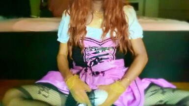 Trans Girl in Pink Dirndl Bra Fuck & Cum in Bra (Victoria's Secret Bombschell)