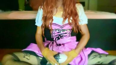 Trans Girl in Pink Dirndl Bra Fuck & Cum in Bra (Victoria's Secret Bombschell) - 7 image