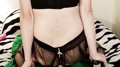 Tgirl in blue dress pounds her ass hard - 3 image