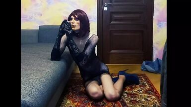 Femboy sissy slut slave crossdresser posing and drinking pis - 1 image