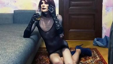 Femboy sissy slut slave crossdresser posing and drinking pis - 9 image