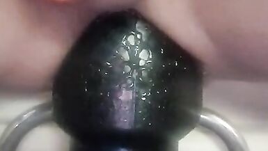 Christina takeing a huge big Black plug 10cm in diameter - 10 image