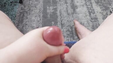 Cute BBW Tranny Strokes Big Cock and Cums POV