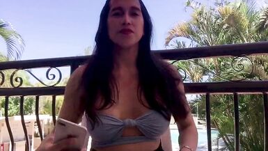 sexy asian shemale secretly show her cock in hotel balcony - 11 image