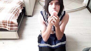 Teen femboy in mini bikini dildo bouncing ass fuck - 2 image